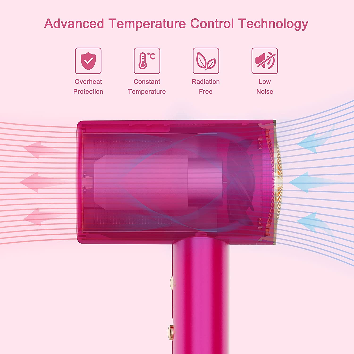 3 Heat Settings Powerful Low Noise Fast Drying Travel Hair Dryer